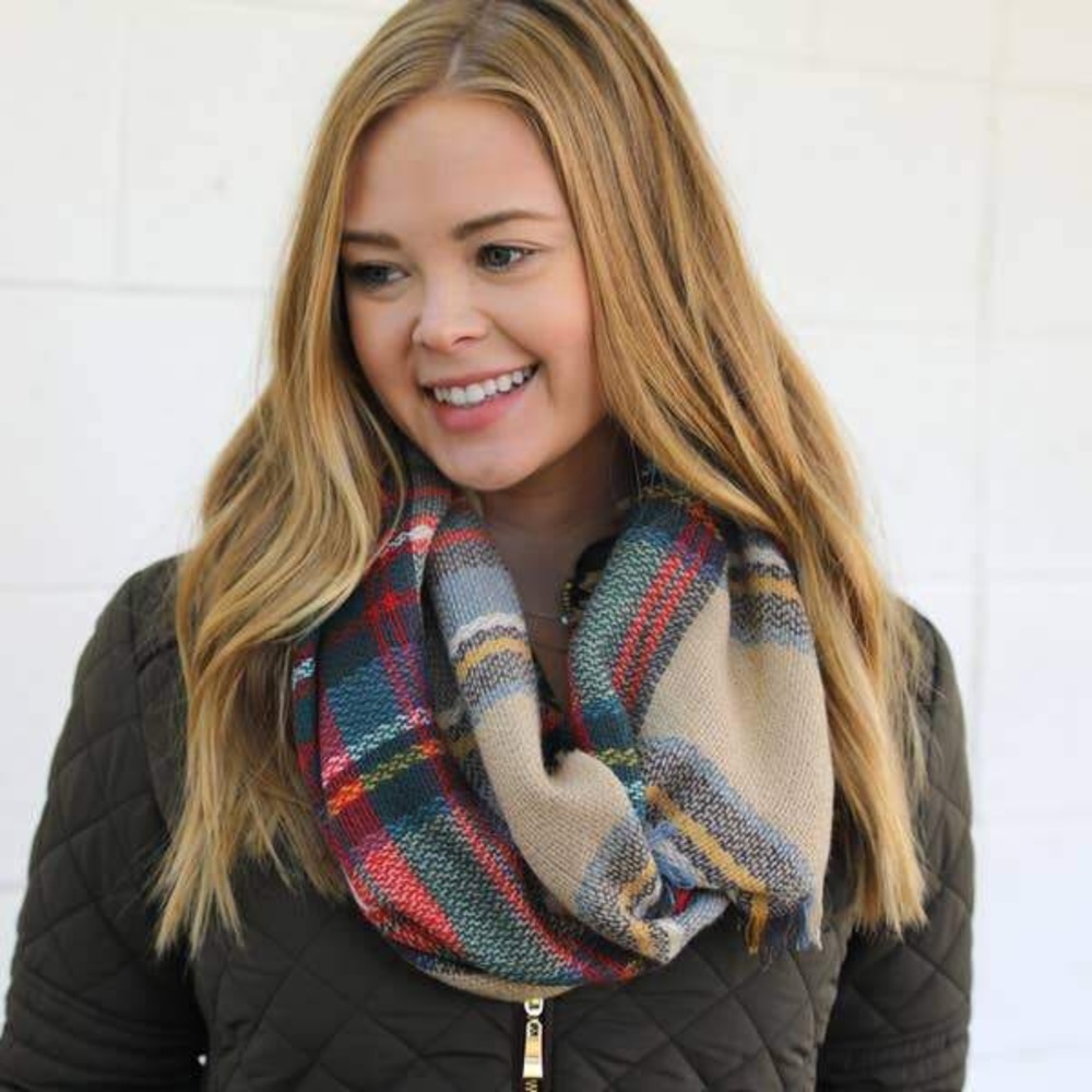 Infinity blanket scarf- Red/Beige